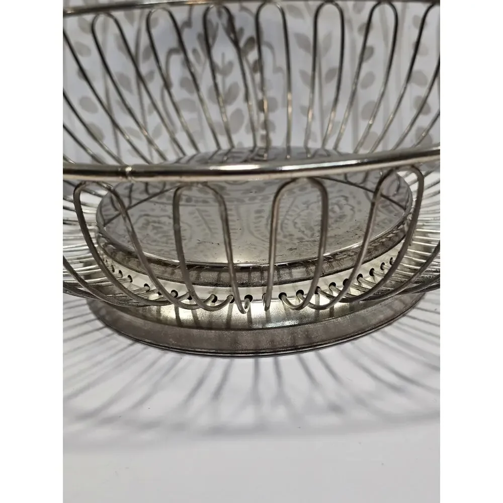Mid-Century Modern Style Oval Silver Open Loop Wire Fruit Bread Basket Retro MCM